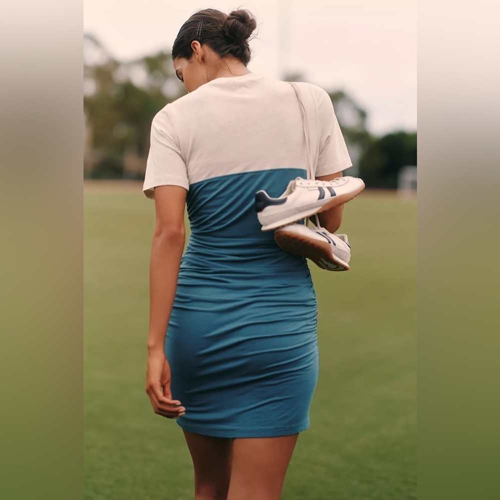 Daily Practice X Anthropologie Colorblock Side-Ruched Mini Dress - Medium -NWT - Picture 2 of 12